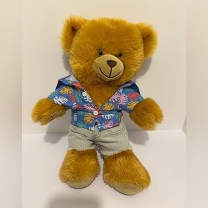 Build a Bear “Read Teddy Bear” 17” Brown Bear with a tropical shirt and shorts